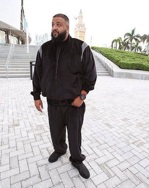 DJ Khaled wearing the &#x27;Pirate Black&#x27; adidas Yeezy 350 Boost
