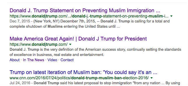 Donald Trump Muslim ban screenshot
