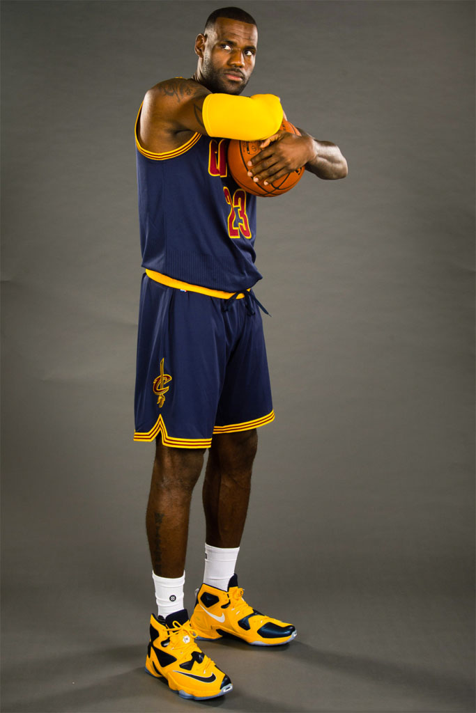 LeBron James wearing a Yellow/Navy Nike LeBron13 PE