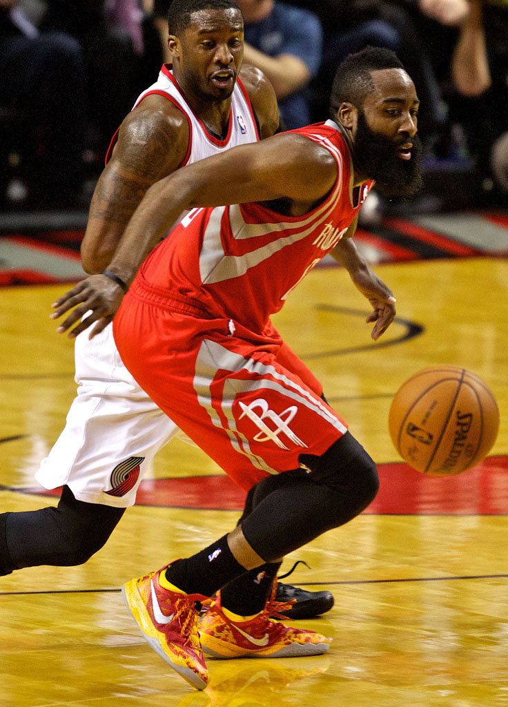 James Harden wearing the Nike Zoom Crusader in Red/Yellow