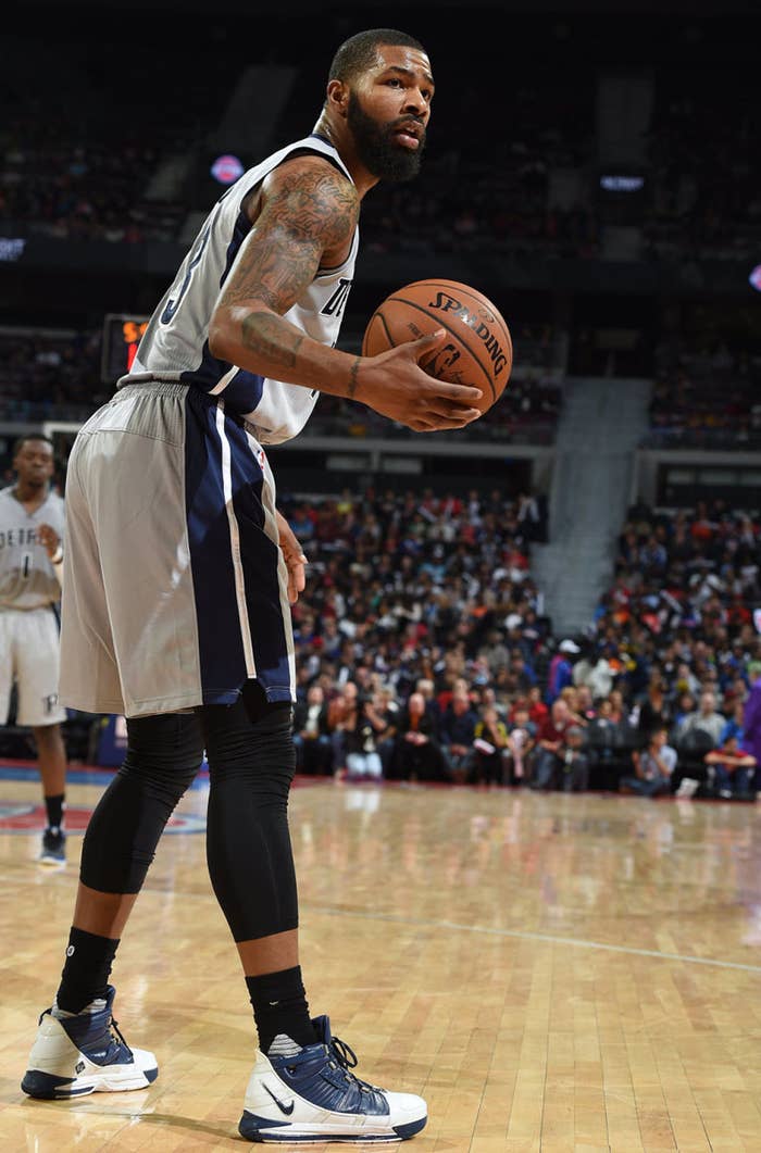 Marcus Morris wearing the Nike Zoom LeBron 3 in White/Navy (1)