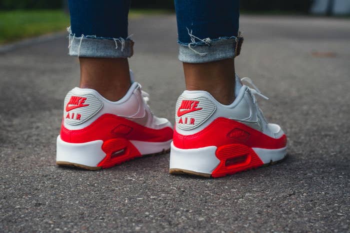 Women&#x27;s Nike Air Max 90 Bright Crimson On-Foot Back