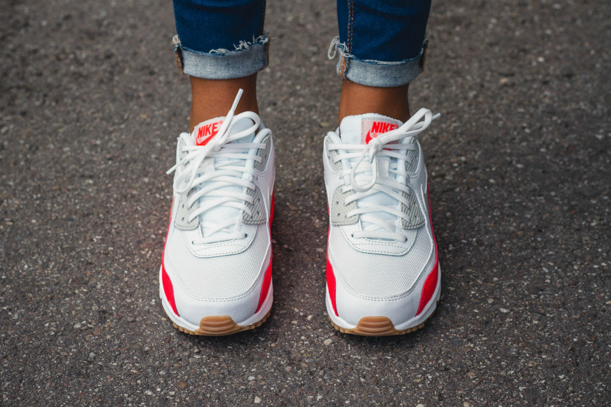 Women&#x27;s Nike Air Max 90 Bright Crimson On-Foot Front
