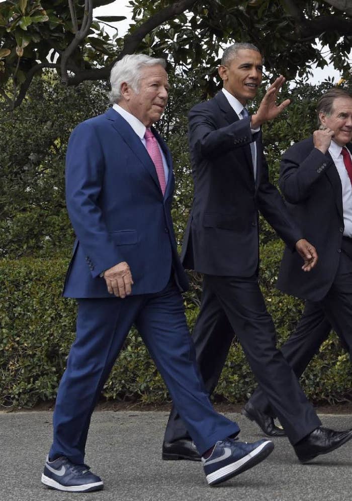 Robert Kraft wearing the Nike Lunar Force 1 &#x27;Patriots&#x27; at the White House (1)