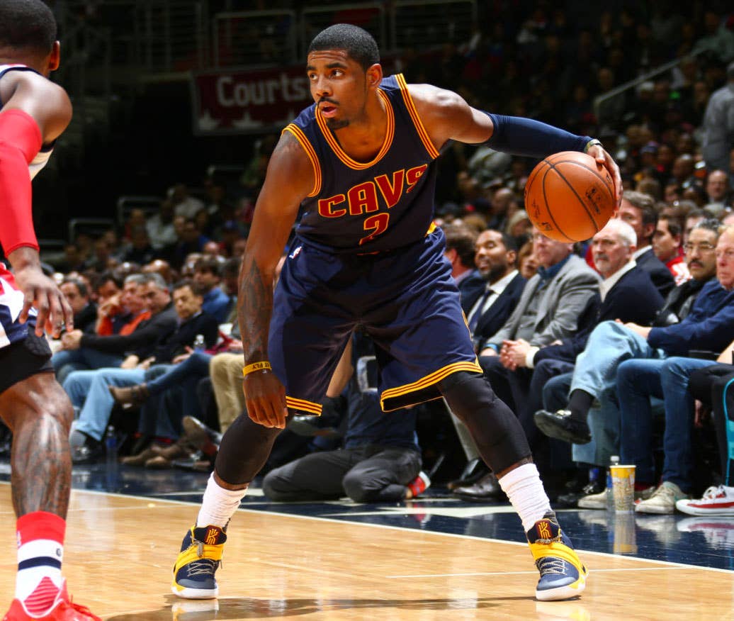 Kyrie Irving wearing a Navy/Yellow Nike Kyrie 2 PE (2)