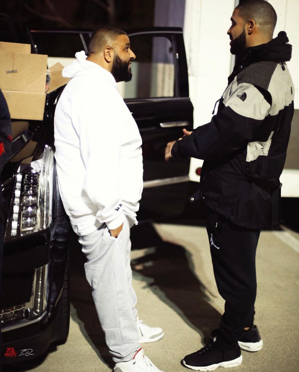 DJ Khaled Wearing the &#x27;Cement&#x27; Air Jordan 3; Drake Wearing the Stash x Nike Air Max 95
