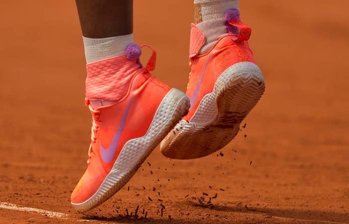Serena Williams wearing Custom Hot Lava Nike Tennis Shoes for the 2015 French Open (1)