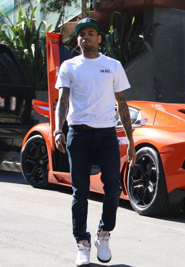 Chris Brown wearing Air Jordan V 5 CDP Fire Red (7)