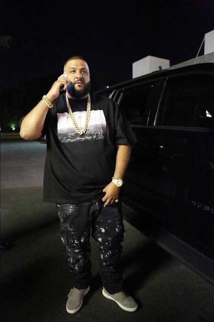 DJ Khaled wearing the adidas Yeezy 750 Boost