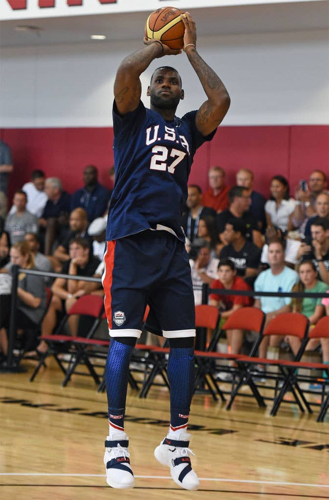 LeBron James wearing the &#x27;USA&#x27; Nike Soldier 9