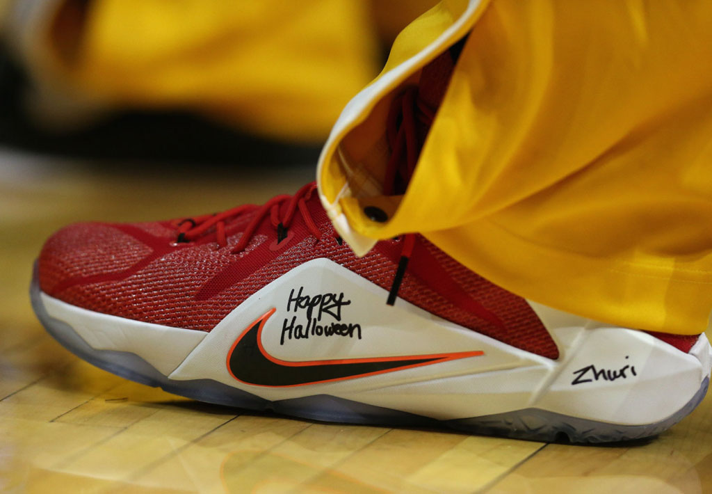 LeBron James wearing Nike LeBron XII 12 Heart of a Lion on October 31, 2014