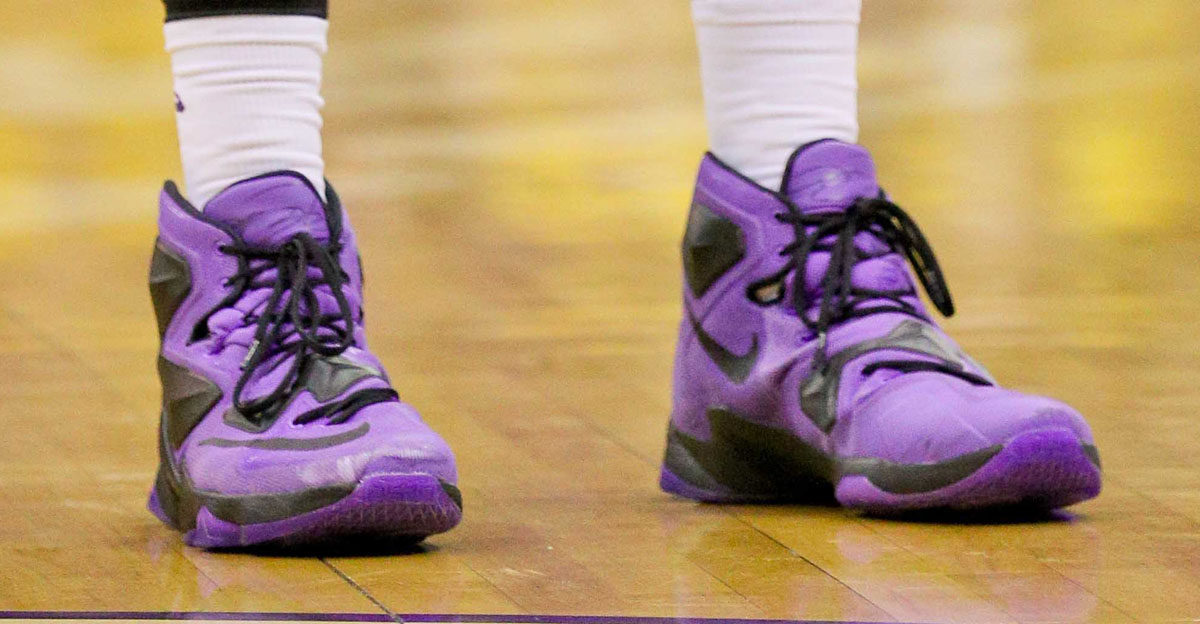 Ben Simmons wearing a Purple/Black Nike LeBron 13 (2)