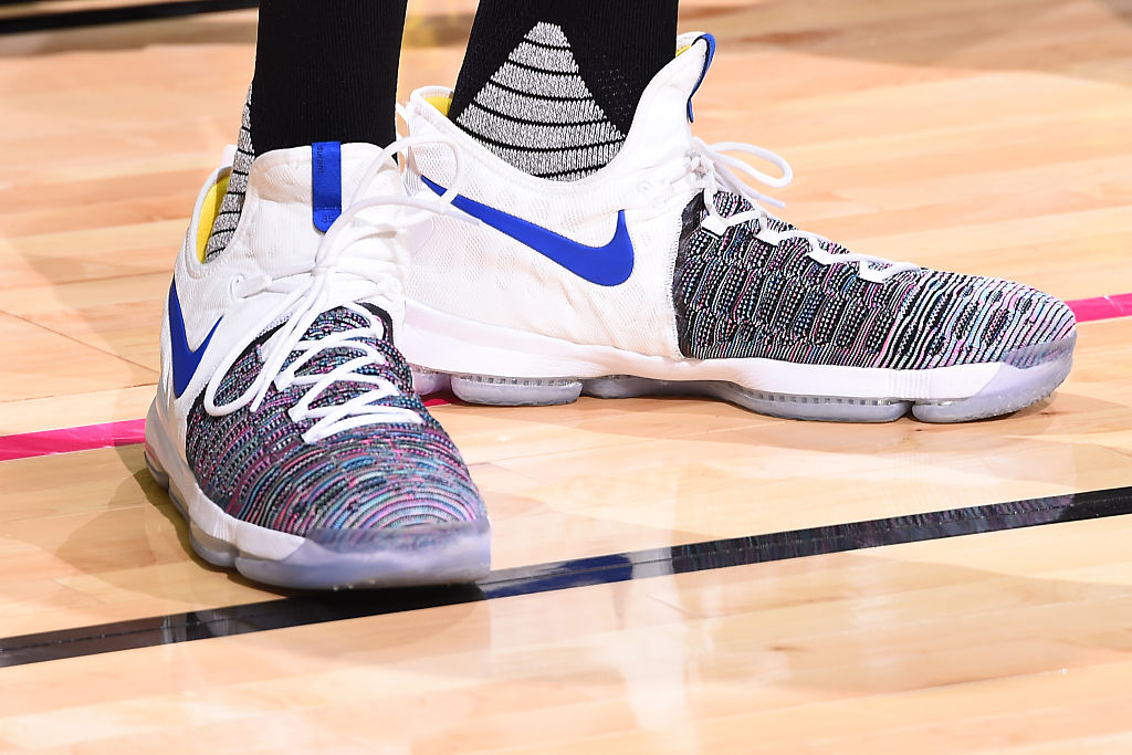 Kevin Durant Wearing the Nike KD 9 Warriors Multicolor Front