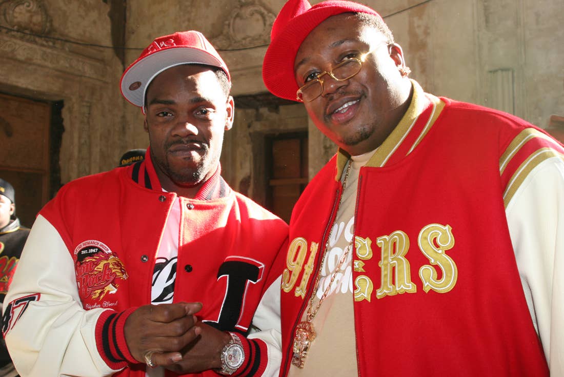 Keak Da Sneak and E 40 on the set of the 2006 music video shoot for &quot;Tell Me When To Go&quot; in Oakland, Calif.