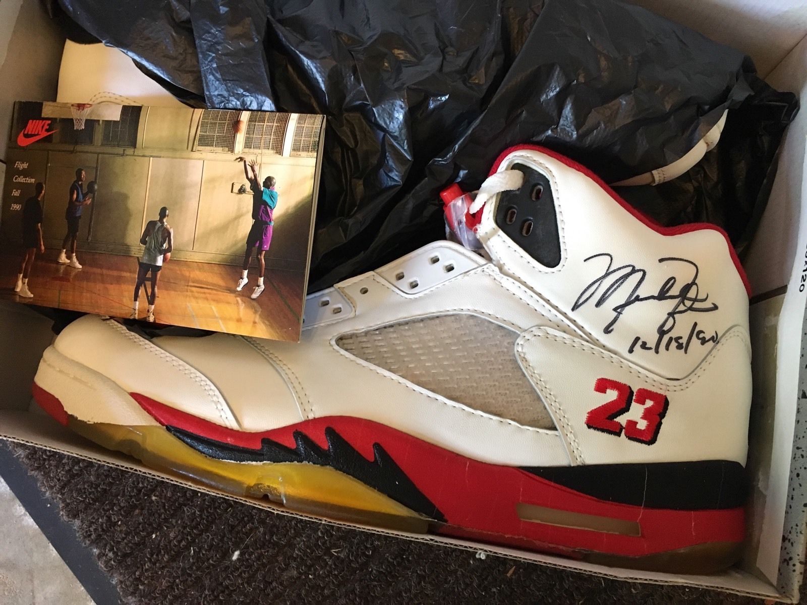 Original Air Jordan 5 White/Fire Red Autographed by Michael Jordan 