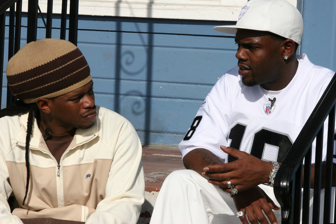 Sway Calloway and Keak Da Sneak filming for MTV&#x27;s &quot;My Block: The Bay&quot; in 2006.