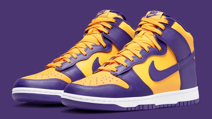 Nike Dunk High Lakers Release Date DD1399-500 Pair