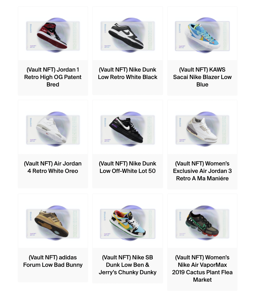 StockX Vault NFT Sneakers