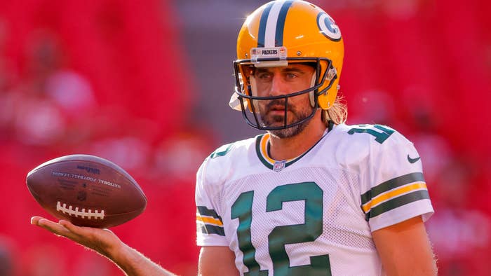 Aaron Rodgers warms up prior to preseason game in 2022