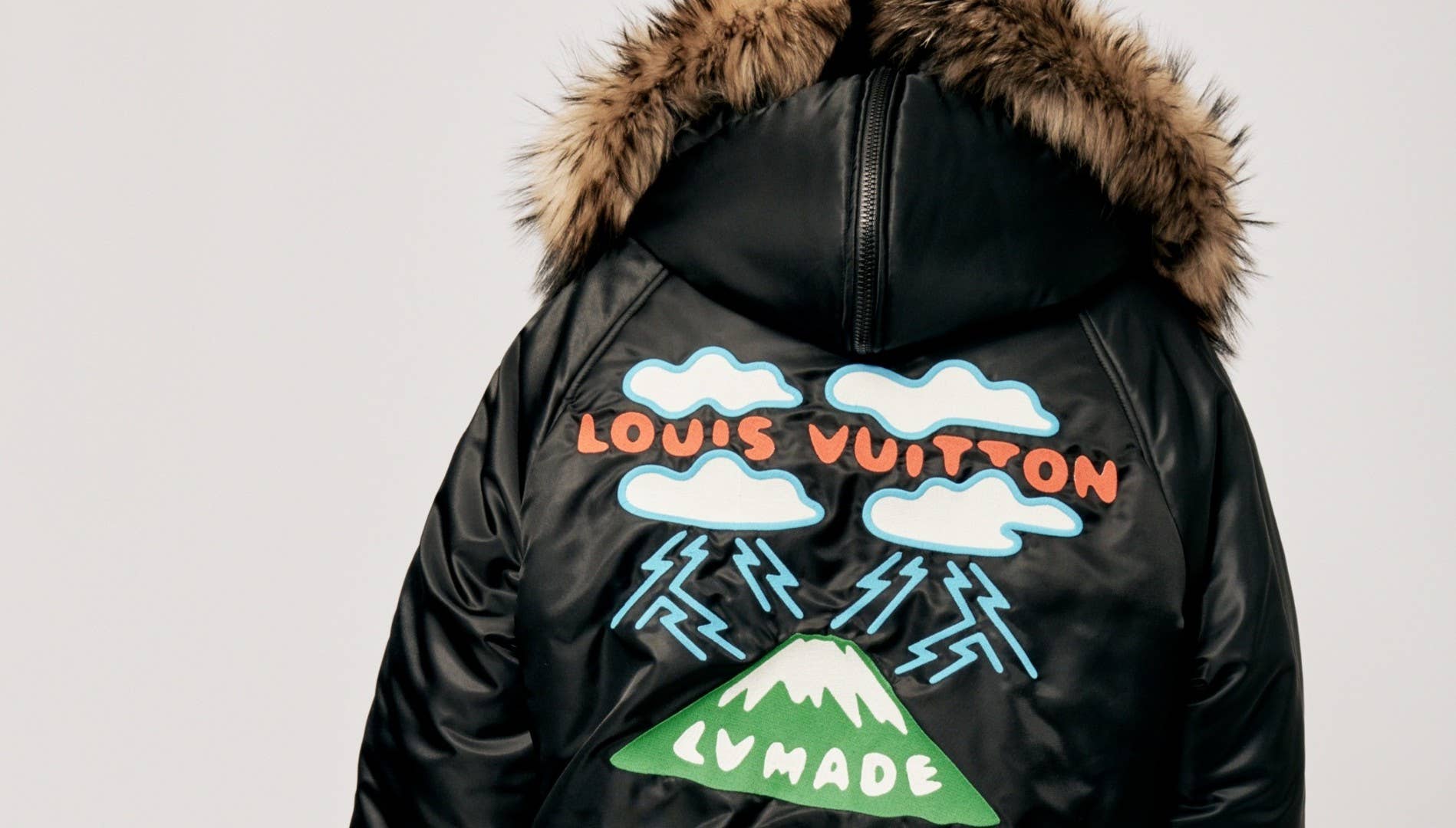 LV fleece track jacket handmade recycled faux fur bomber in brown