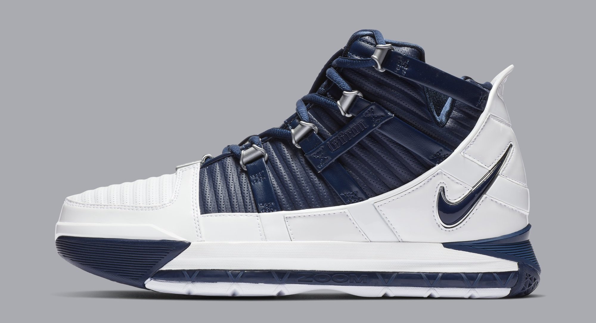 Nike Zoom LeBron 3 &#x27;White/Navy Blue/Silver&#x27; AO2434 103 (Lateral)
