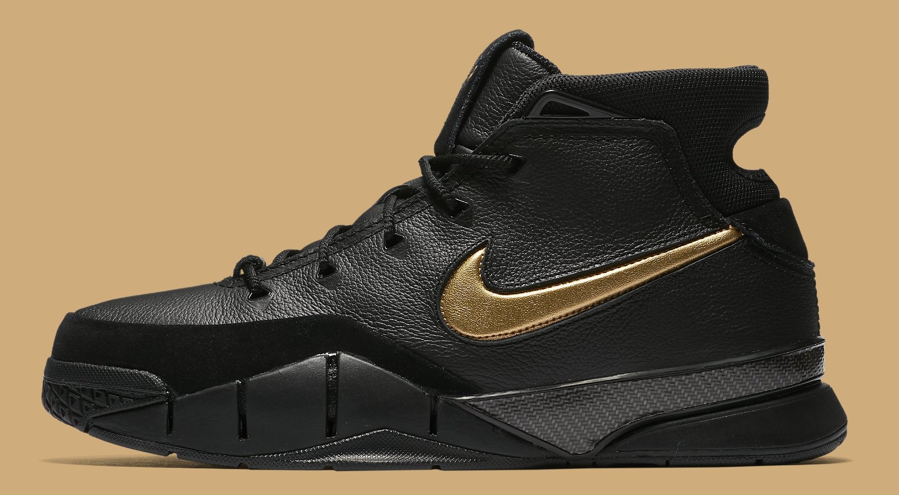 Nike Kobe 1 Protro &#x27;Black/Black/White/Metallic Gold&#x27; AQ2728 002 (Lateral)