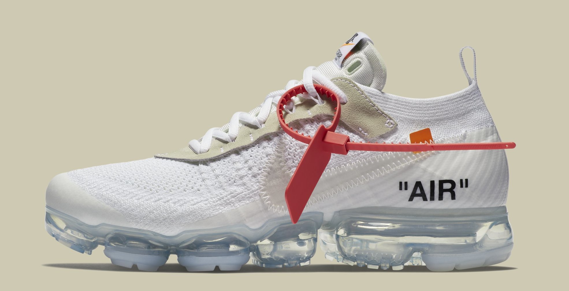 Off White x Nike Air VaporMax &#x27;White/Black/Total Orange&#x27; AA3831 100 (Lateral)