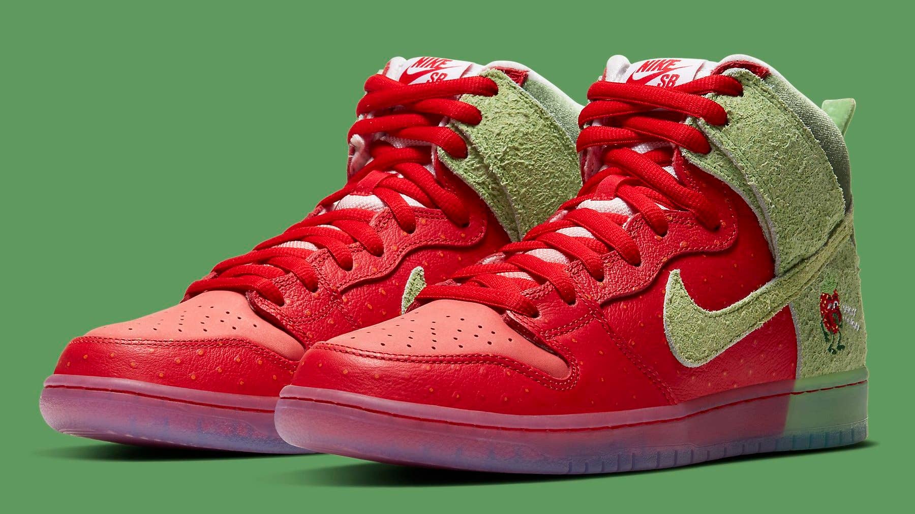 Strawberry Cough x Nike SB Dunk High SW7093-600 Release Date Pair