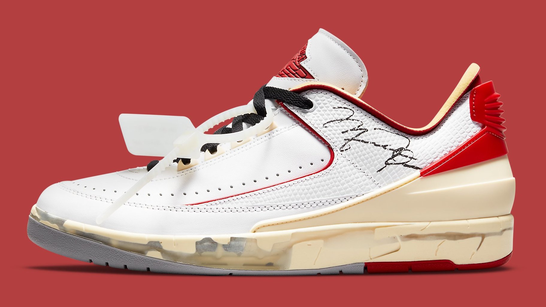 Off-White x Air Jordan 2 II Low White Varsity Red Release Date DJ4375-106 Profile