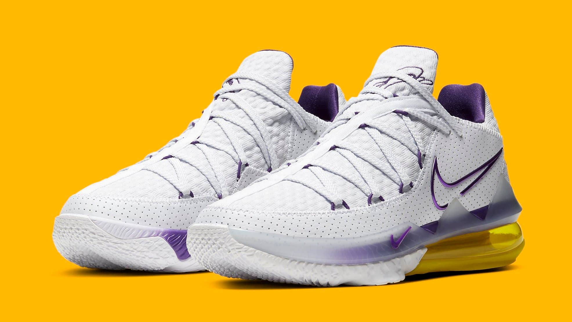 Nike Lebron 17 Low Lakers Basketball Shoes White Purple Yellow
