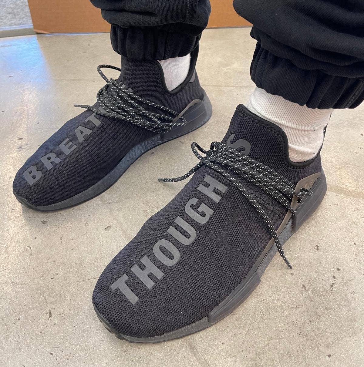 Pharrell x Adidas NMD Hu 'Triple Black Reflective' On Feet