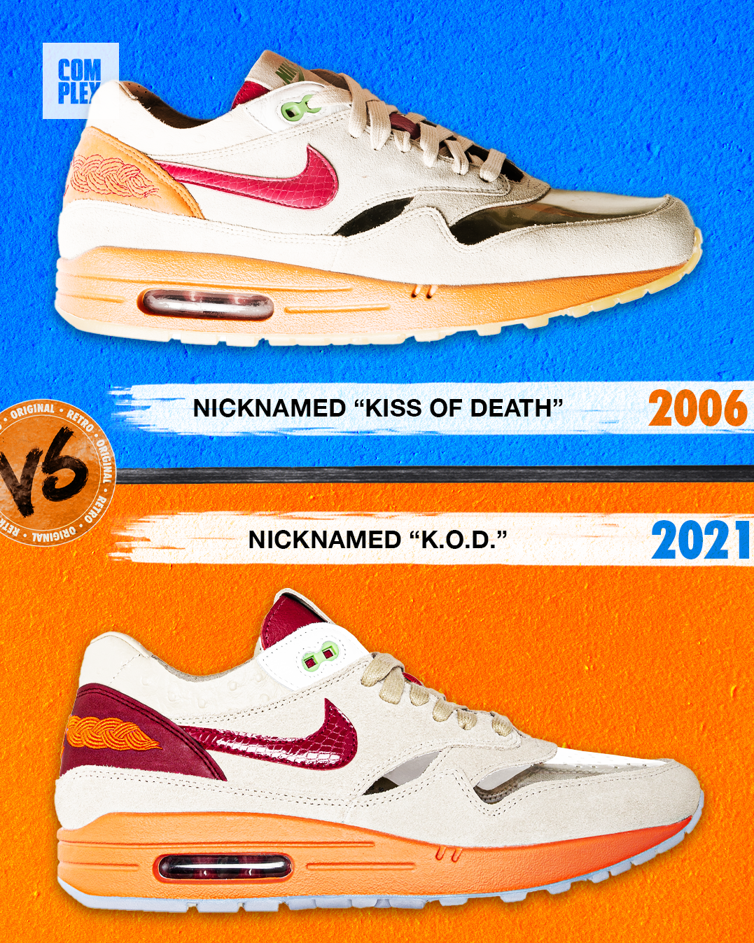 Clot x Nike Air Max 1 &#x27;Kiss of Death&#x27; O.G. vs Retro Comparison