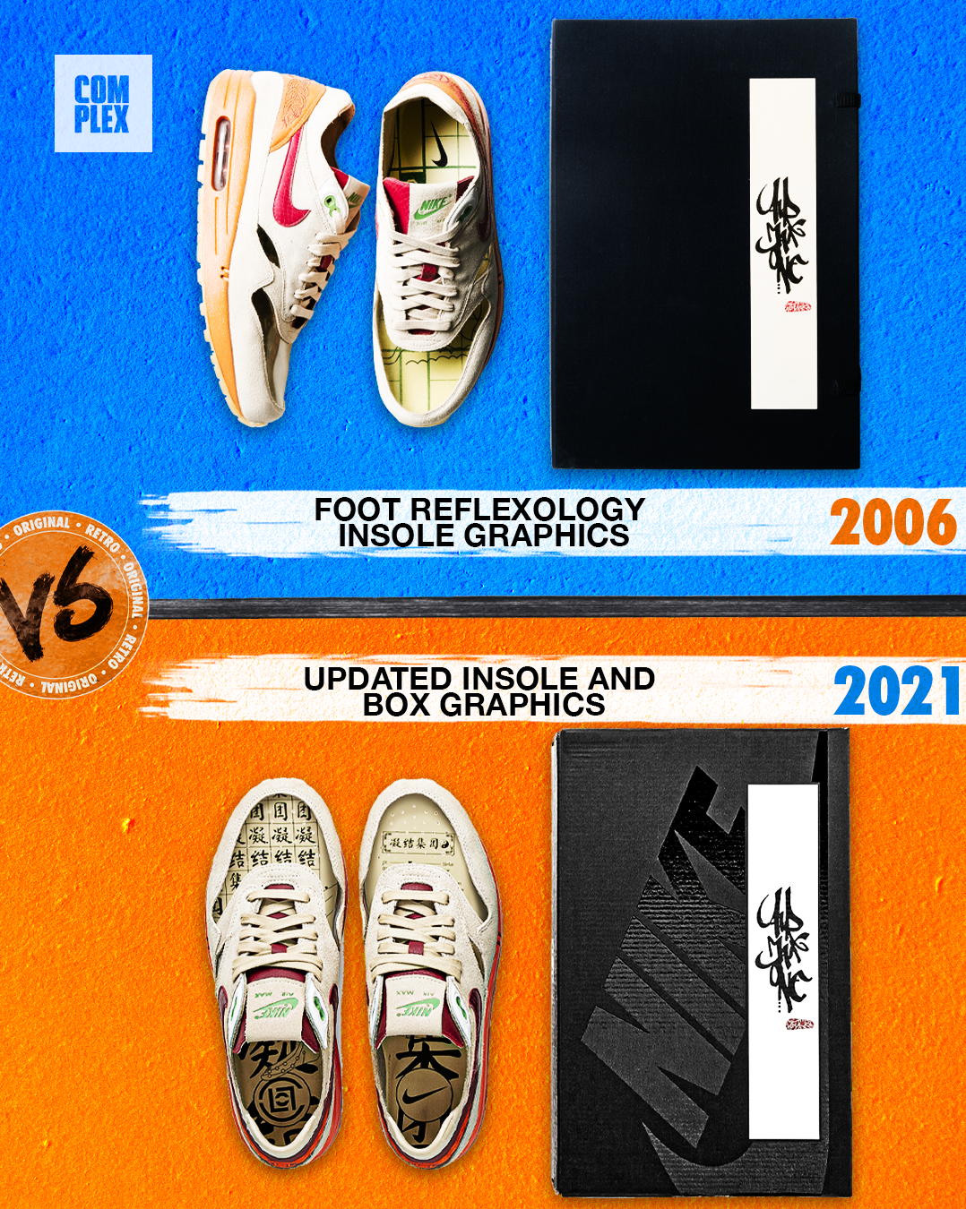 Clot x Nike Air Max 1 &#x27;Kiss of Death&#x27; O.G. vs Retro Comparison Insole