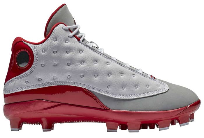 air jordan 13 cleat white red grey lateral