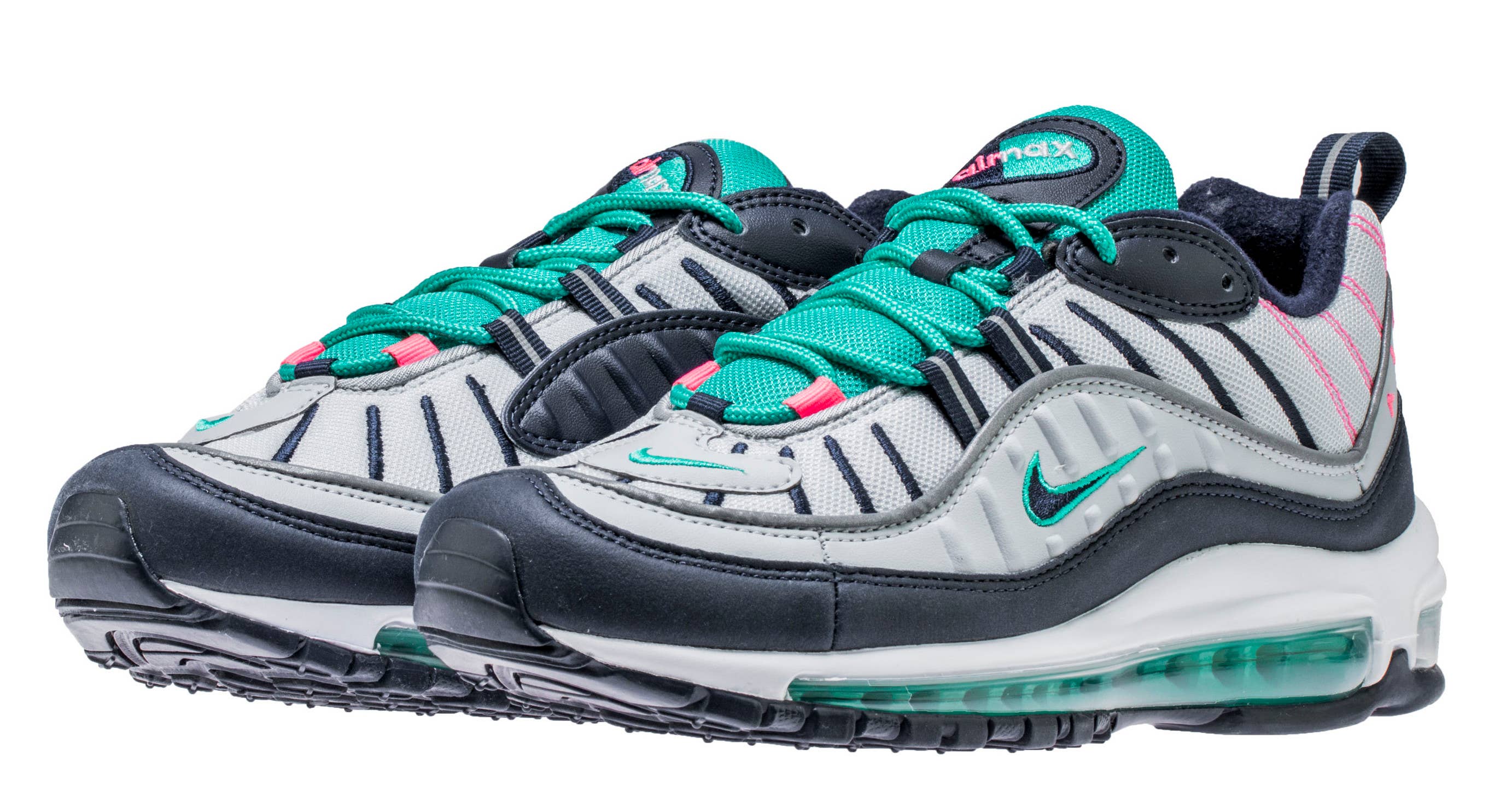 Nike Air Max 98 'Pure Platinum/Obsidian/Kinetic Green' 640744 005 (Front Pair)