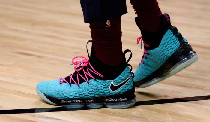 LeBron James in the Nike LeBron 15 &#x27;South Beach&#x27;