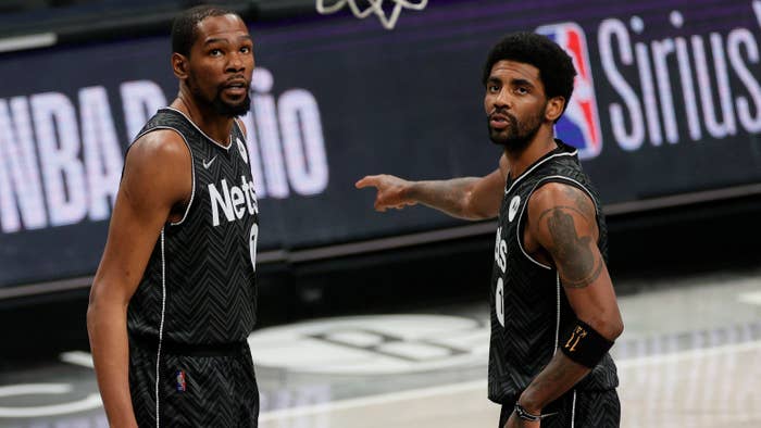 Kyrie Irving and Kevin Durant of the Brooklyn Nets