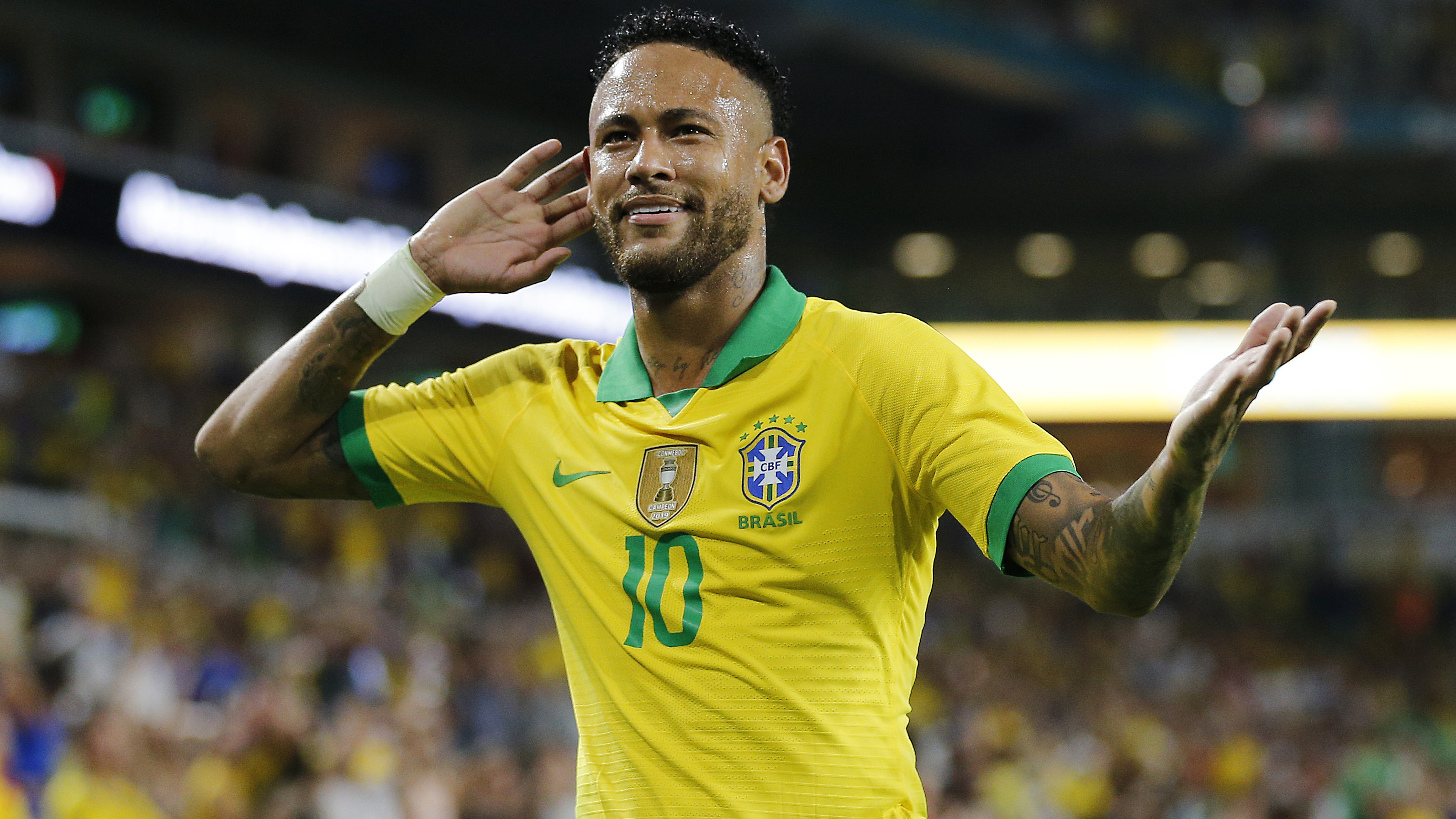 Neymar celebrates after a goal for Brazil