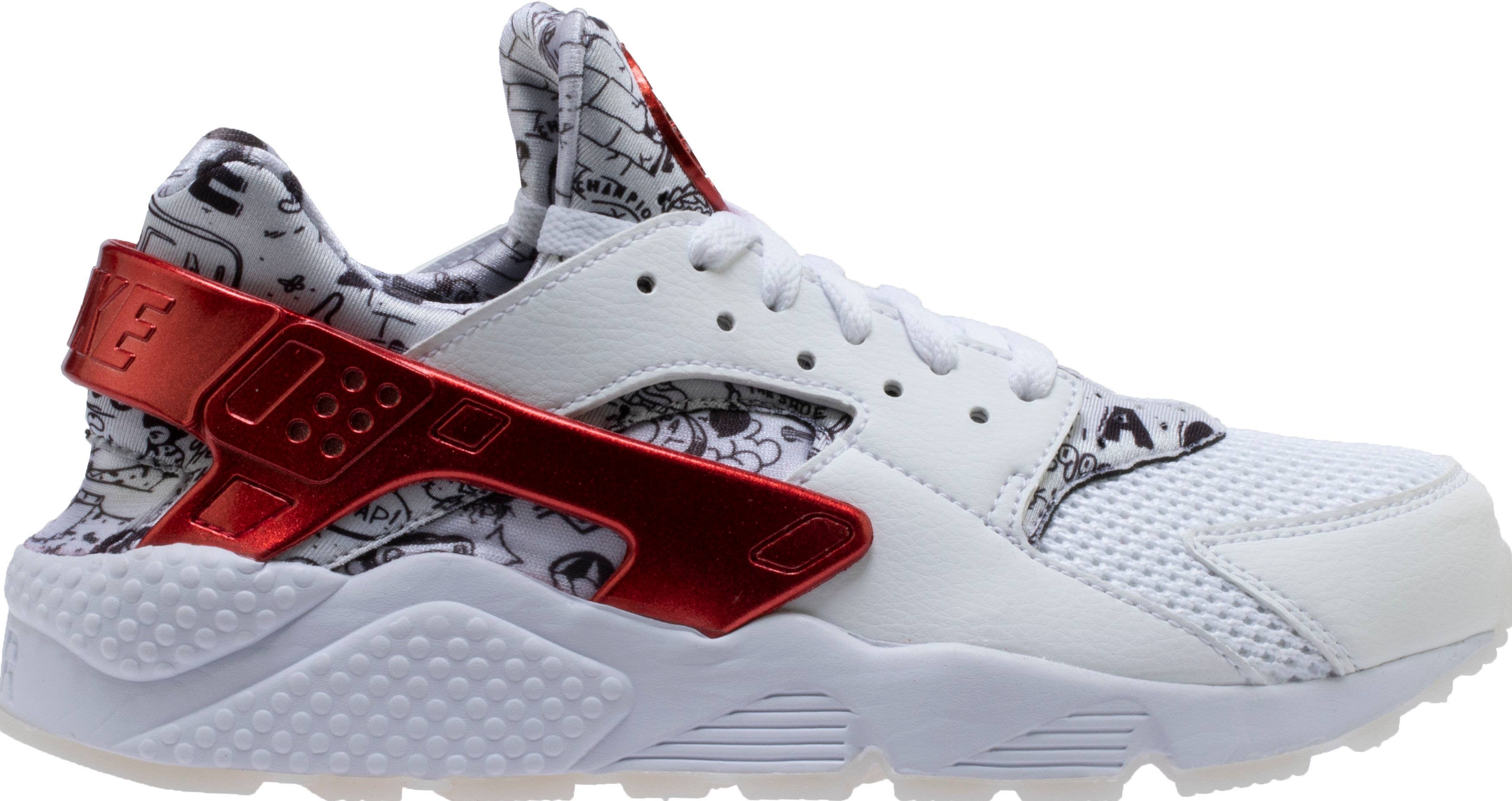 Shoe Palace x Nike Air Huarache White/Red/Platinum 'Joonbug' AJ5578 101 (Lateral)