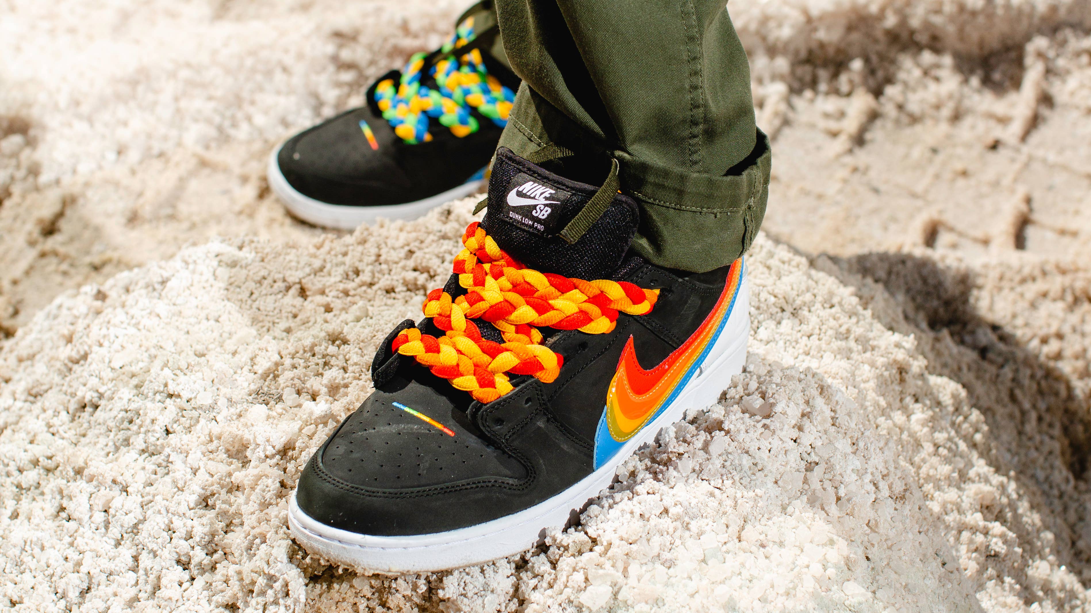 Polaroid Nike SB Dunk Low with braided laces