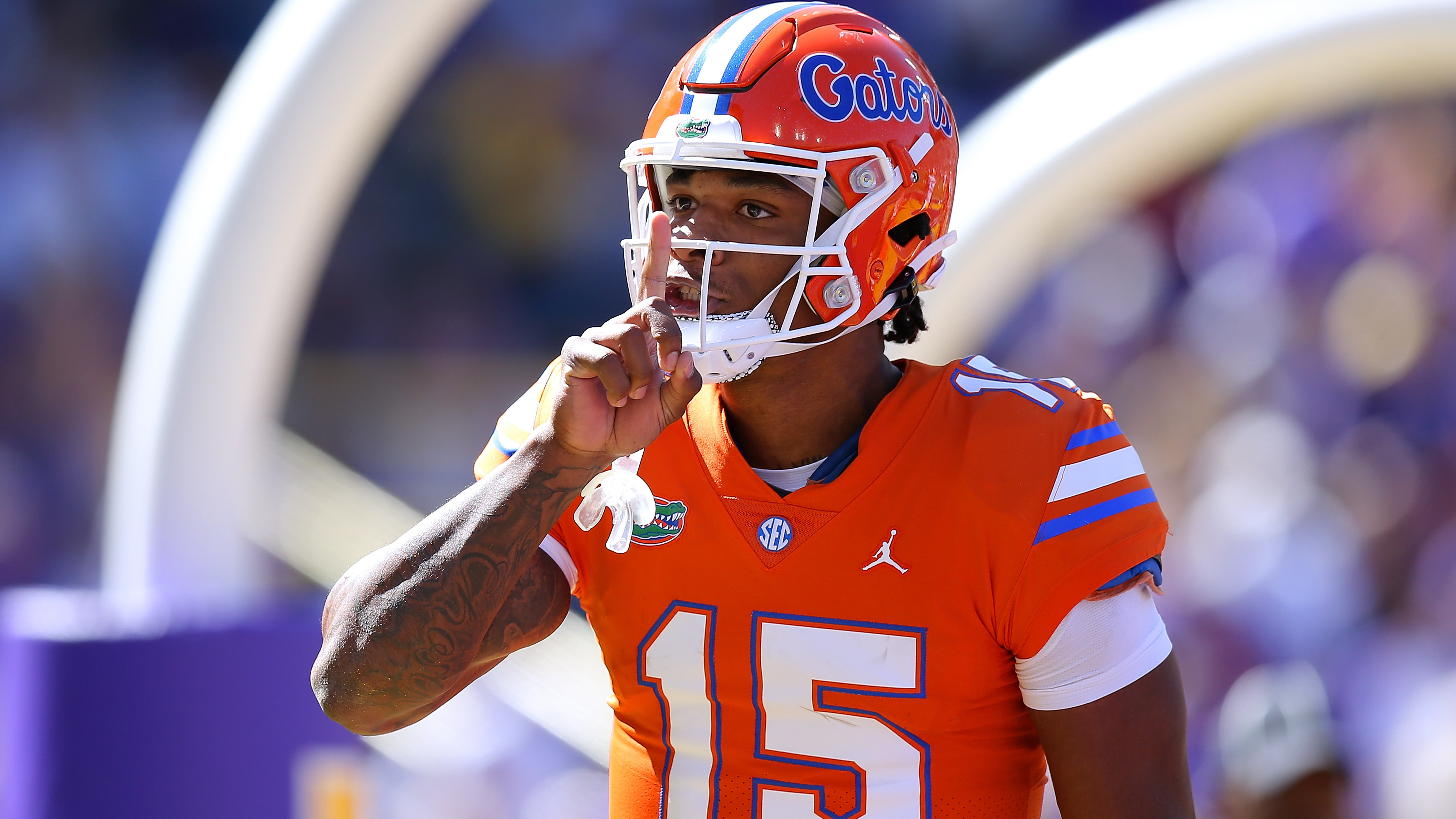 Anthony Richardson #15 of the Florida Gators reacts against the LSU Tigers