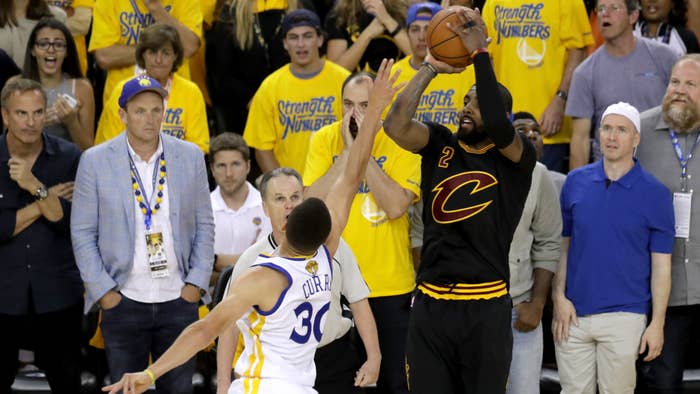 Kyrie Irving hitting the shot against the Warriors in the NBA Finals in Game 7