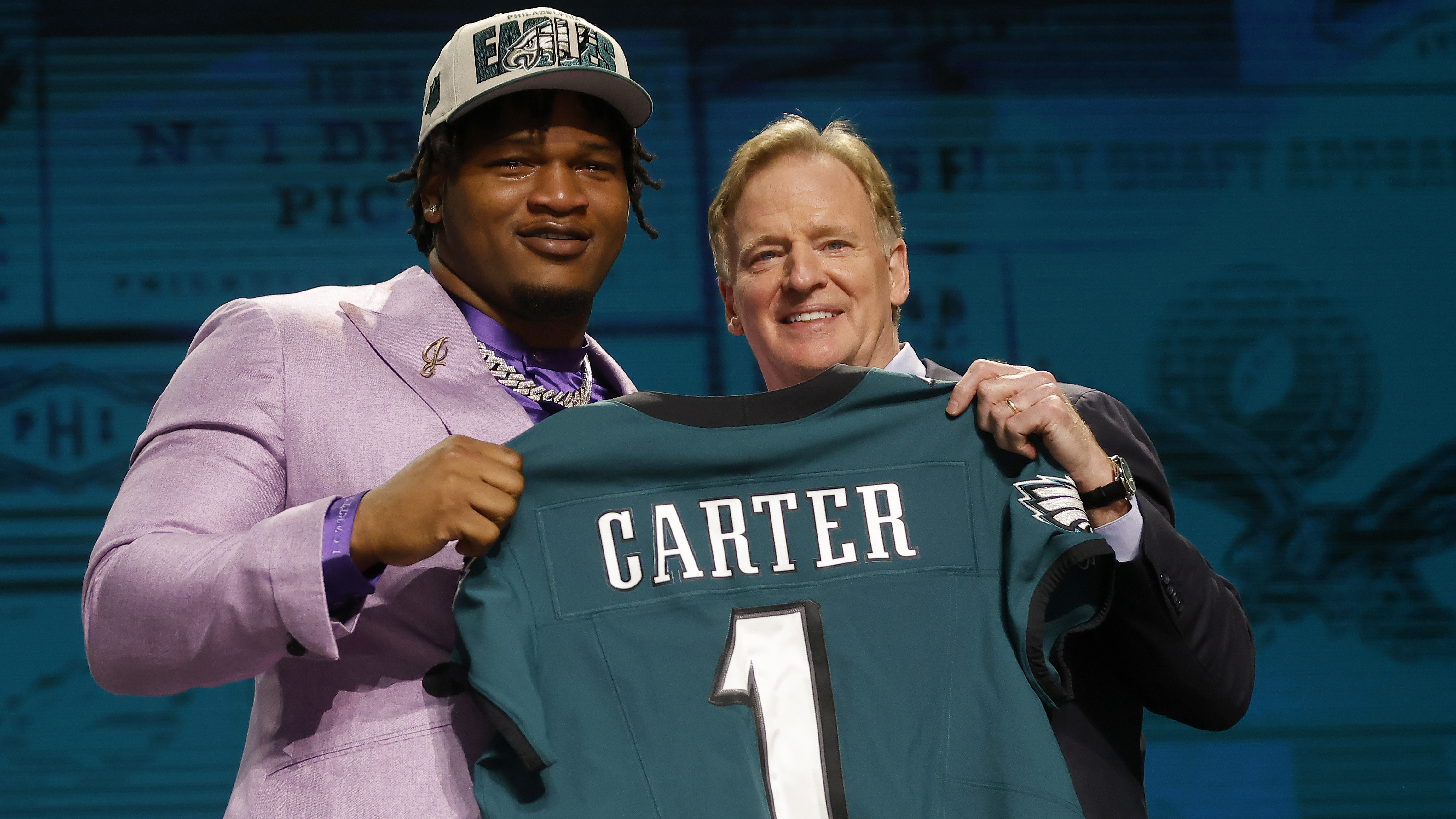 Jalen Carter from Georgia after being drafted by the Eagles