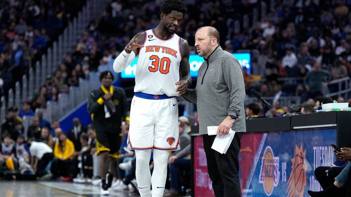 Julius Randle star of the Knicks talking to coach Tom Thibodeau