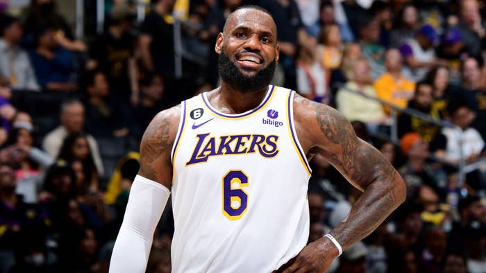 Los Angeles Lakers star LeBron James during a stoppage of play