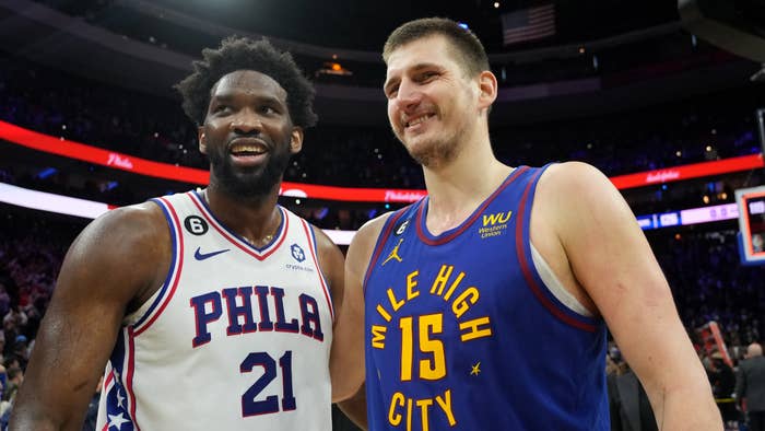 Nikola Jokic and Joel Embiid after a game