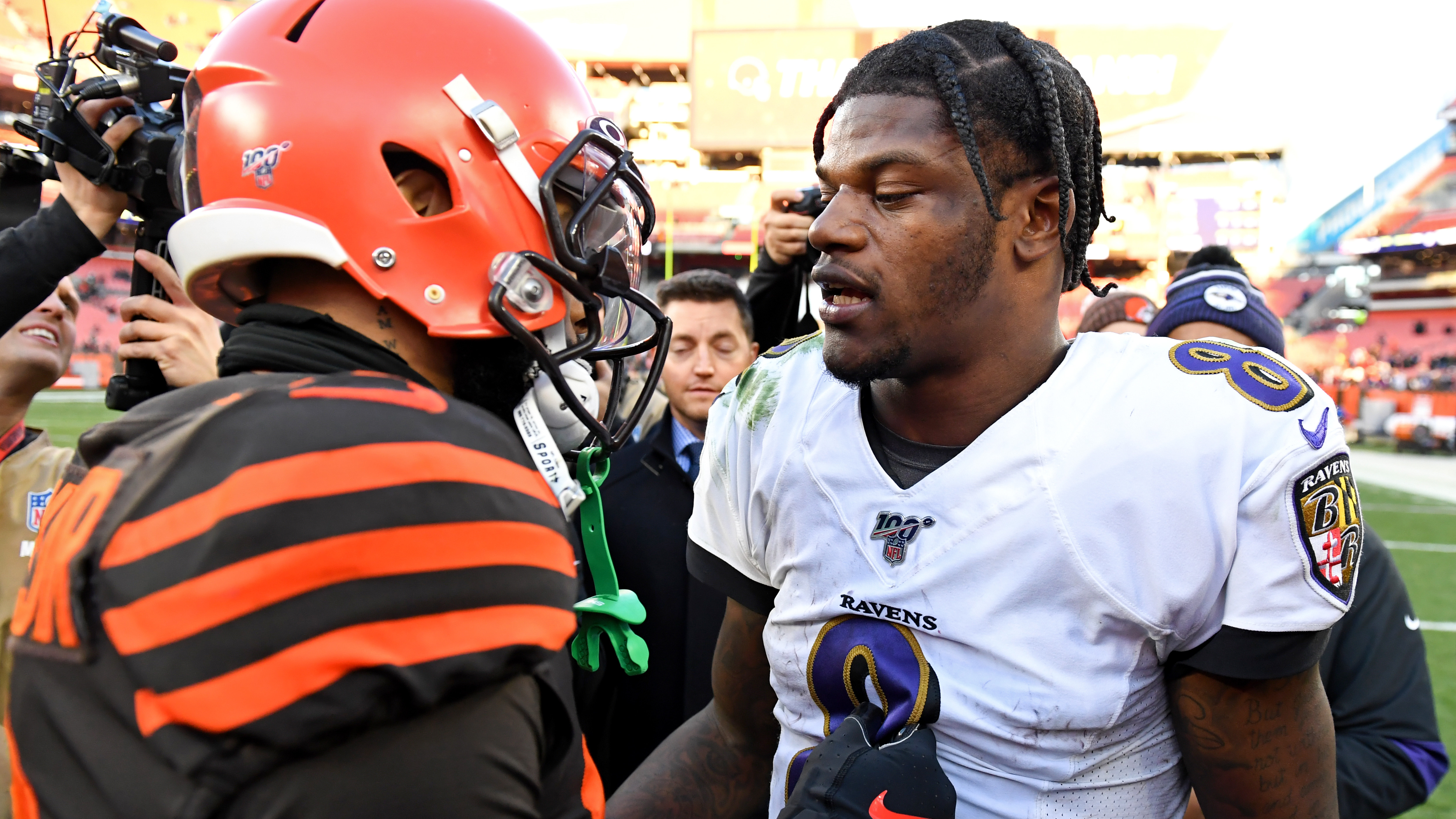 Odell Beckham Jr. and Lamar Jackson after the game.