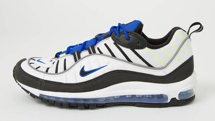 Nike Air Max 98 &#x27;White/Black/Racer Blue/Volt&#x27; 640744 103 (Lateral)