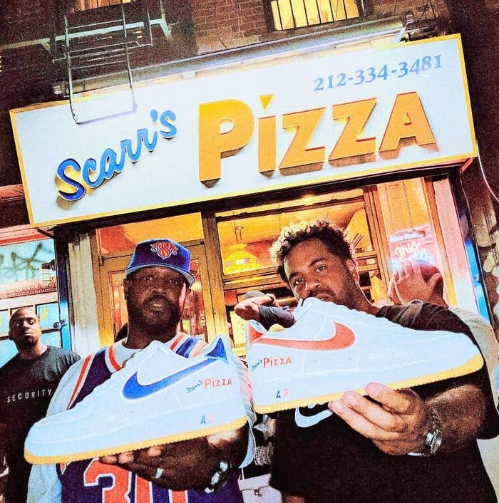 DJ Clark Kent and Scarr Pimentel with the Scarr&#x27;s Pizza x Nike Air Force 1 Low