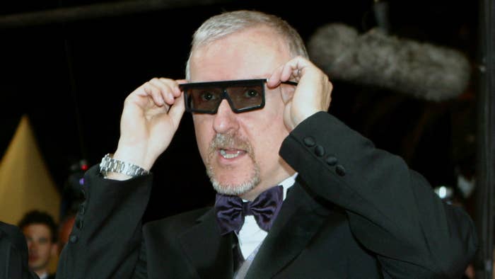James Cameron wearing 3D glasses at the 2003 Cannes Film Festival. Image via Getty